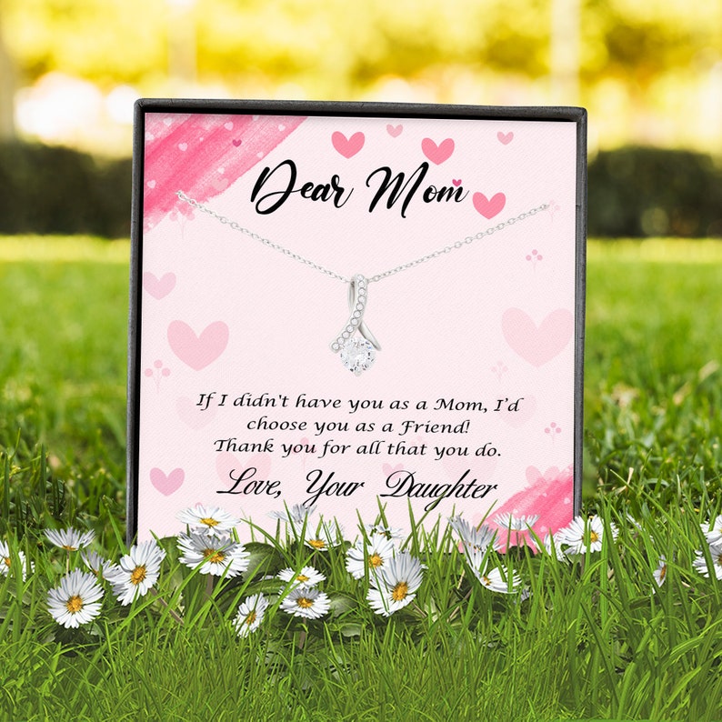 Jewelry, Necklace, Message Card, Mother's Day Gift, Floating Heart, Dear Mom, Alluring Beauty Necklace Gift To Mom From Daughter