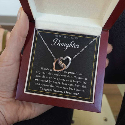 Graduation Gift for Daughter from Mom or Dad, Double interlocking hearts necklace with thoughtful card