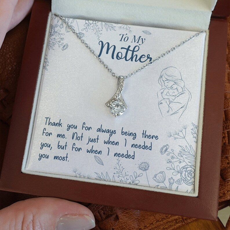 Jewelry, Necklace, Message Card, Mother's Day Gift, Mom Hugging Baby Line Art, Alluring Beauty Gift, To Mom, From Daughter Son