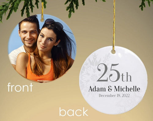 Personalized 25Th Anniversary Photo Ornament- 25Th Wedding Ornament Gifts For Couples, Silver Anniversary Memorable Family Gift