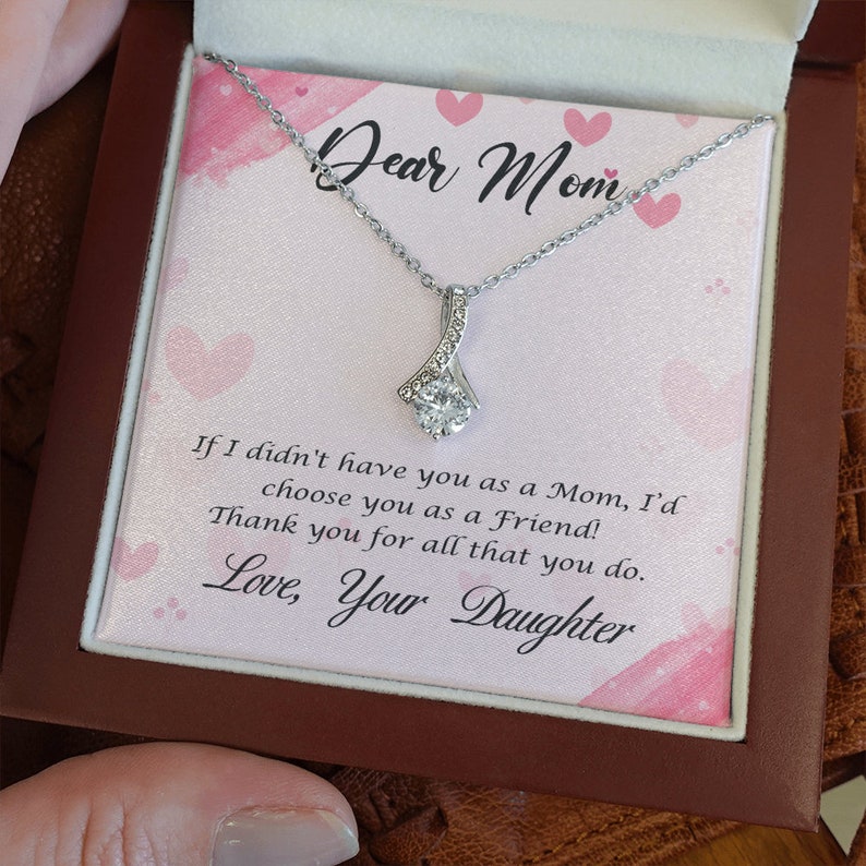 Jewelry, Necklace, Message Card, Mother's Day Gift, Floating Heart, Dear Mom, Alluring Beauty Necklace Gift To Mom From Daughter
