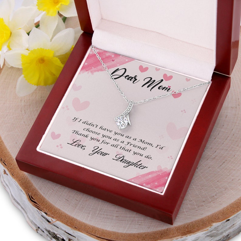 Jewelry, Necklace, Message Card, Mother's Day Gift, Floating Heart, Dear Mom, Alluring Beauty Necklace Gift To Mom From Daughter