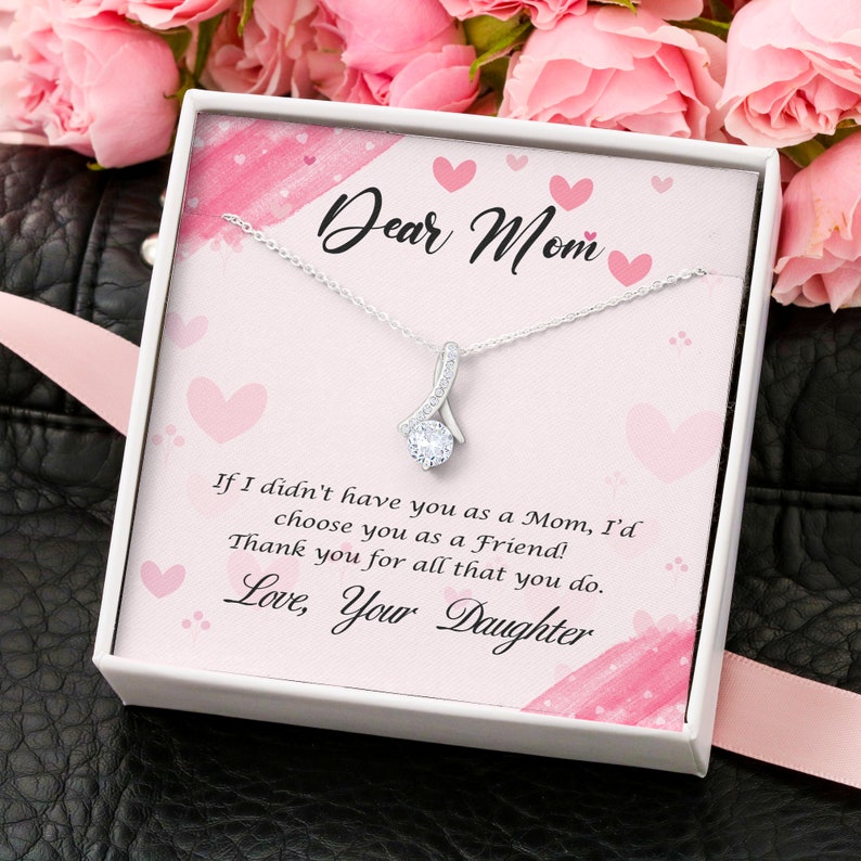 Jewelry, Necklace, Message Card, Mother's Day Gift, Floating Heart, Dear Mom, Alluring Beauty Necklace Gift To Mom From Daughter