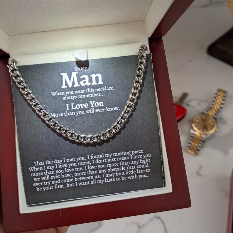 Boyfriend Cuban Chain Necklace, Boyfriend Birthday, Boyfriend Anniversary, Romantic Gift for Boyfriend, Simple Appreciation Boyfriend Gift