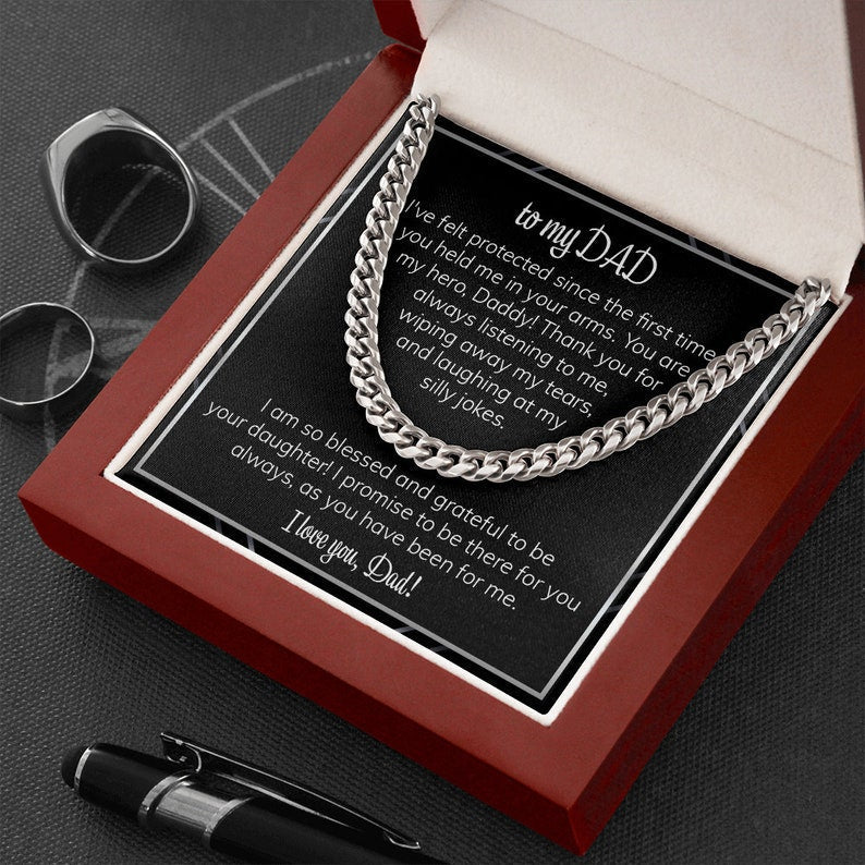 To My Dad Necklace from Daughter - I Love You, Dad, Father's Day Gift, Gift for Father, Cuban Link Chain Necklace