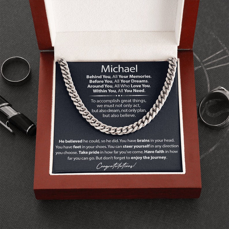 2023 Graduation Gift For Him - Graduation Necklace For Son, Grandson - Cuban Link Chain Necklace