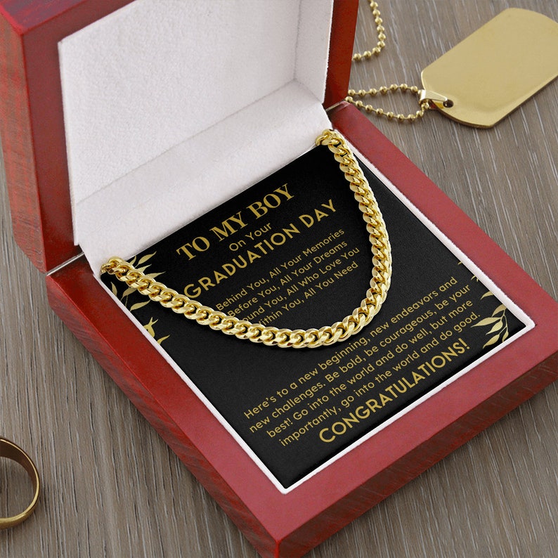 Graduation Gifts for Son from Mom Dad, Best Graduation Gifts for Son, Personalized Necklace for Son, Graduation Cuban Link Chain Necklace