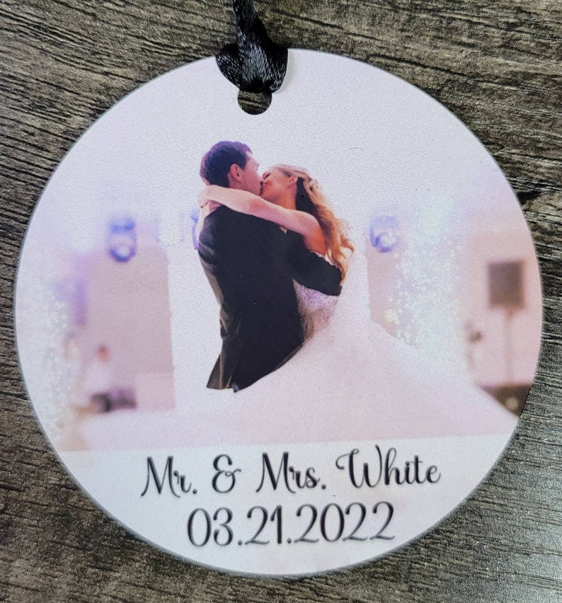 Personalized Aluminum Photo Ornament, Custom Wedding Keepsake, Engagement, Just Married, Anniversary Picture Ornaments