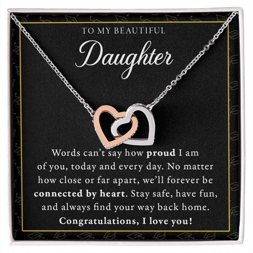 Graduation Gift for Daughter from Mom or Dad, Double interlocking hearts necklace with thoughtful card