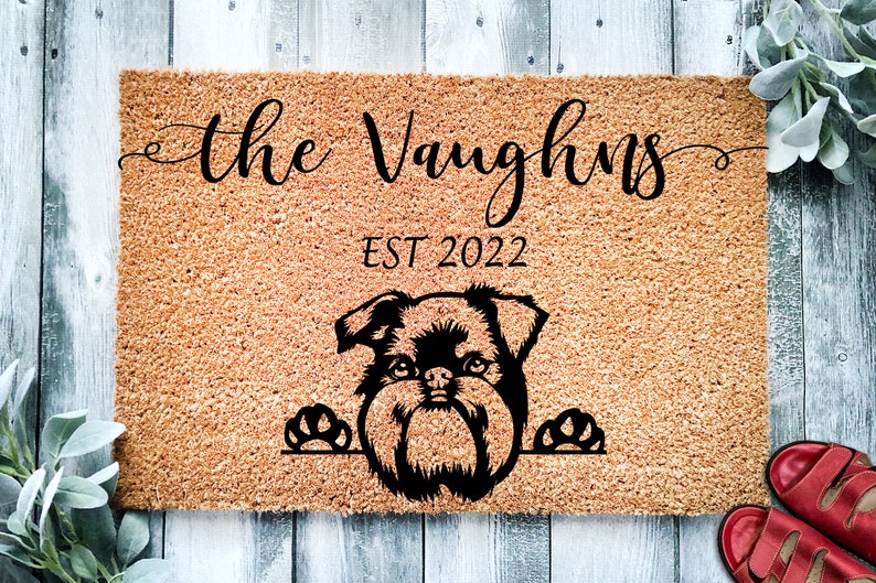 Griffon Bruxellois Brussels Griffon Personalized Custom Doormat Welcome Mat Housewarming Gift Last Name Door Mat