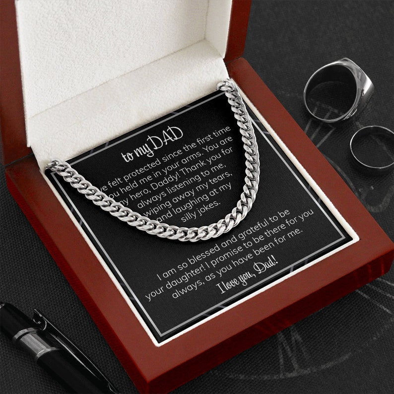 To My Dad Necklace from Daughter - I Love You, Dad, Father's Day Gift, Gift for Father, Cuban Link Chain Necklace