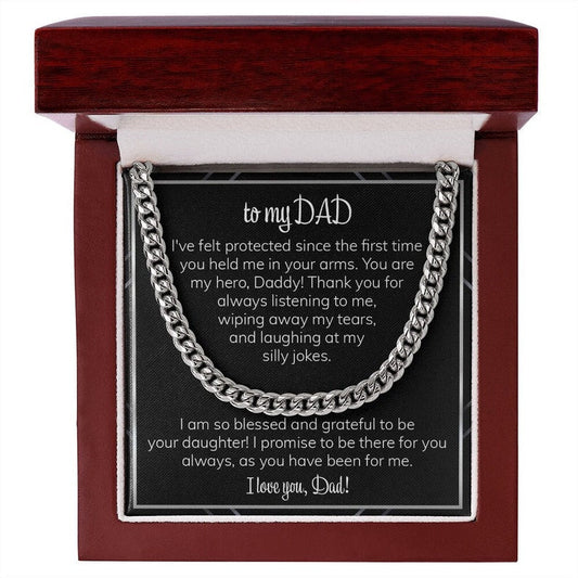 To My Dad Necklace from Daughter - I Love You, Dad, Father's Day Gift, Gift for Father, Cuban Link Chain Necklace