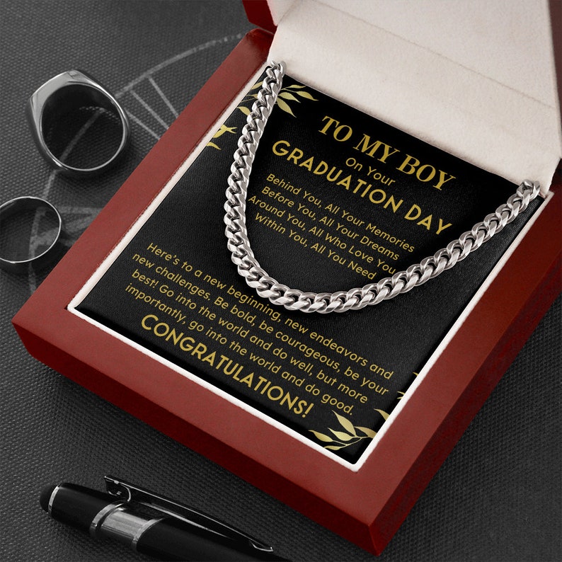 Graduation Gifts for Son from Mom Dad, Best Graduation Gifts for Son, Personalized Necklace for Son, Graduation Cuban Link Chain Necklace