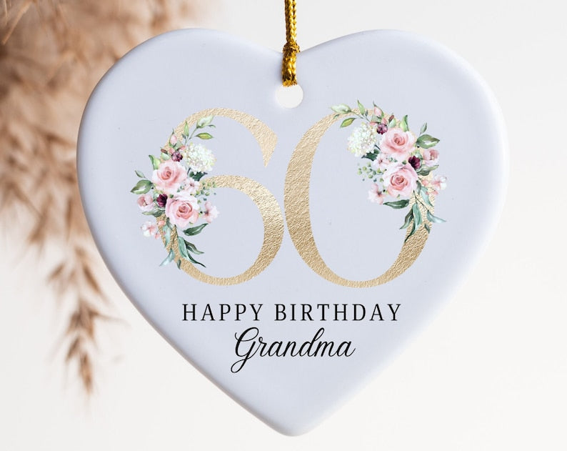 60Th Birthday Ornament, Ceramic Heart, Birthday Gift Ideas, Gift For Her 18Th 21St 30Th 40Th 50Th 60Th 70Th , Personalised Keepsake, Uk