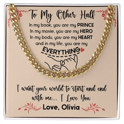 Custom To My Man Promise Necklace, Cuban Chain Jewelry Custom Message To My Soulmate, Valentine Birthday Gift to Boyfriend, Message Relationship Gift.