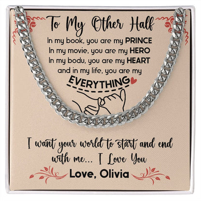 Custom To My Man Promise Necklace, Cuban Chain Jewelry Custom Message To My Soulmate, Valentine Birthday Gift to Boyfriend, Message Relationship Gift.