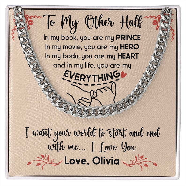 Custom To My Man Promise Necklace, Cuban Chain Jewelry Custom Message To My Soulmate, Valentine Birthday Gift to Boyfriend, Message Relationship Gift.
