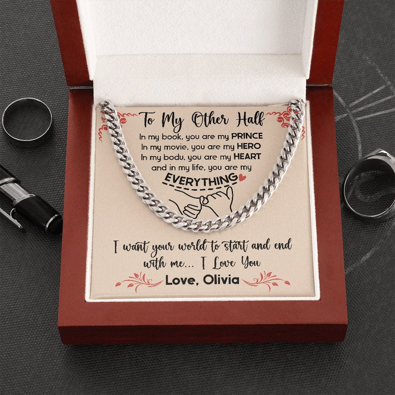 Custom To My Man Promise Necklace, Cuban Chain Jewelry Custom Message To My Soulmate, Valentine Birthday Gift to Boyfriend, Message Relationship Gift.