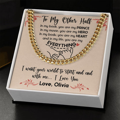 Custom To My Man Promise Necklace, Cuban Chain Jewelry Custom Message To My Soulmate, Valentine Birthday Gift to Boyfriend, Message Relationship Gift.