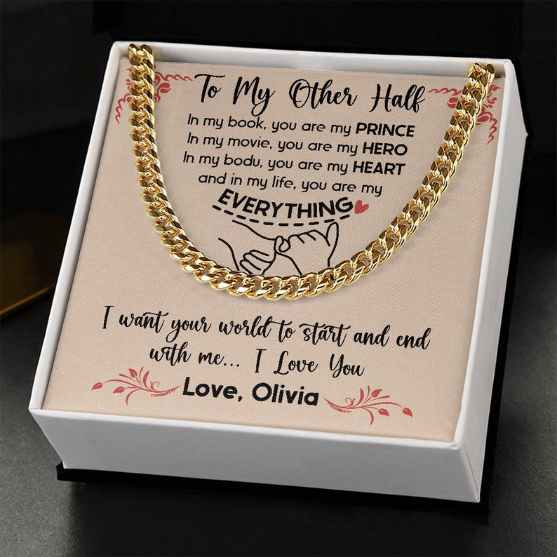 Custom To My Man Promise Necklace, Cuban Chain Jewelry Custom Message To My Soulmate, Valentine Birthday Gift to Boyfriend, Message Relationship Gift.