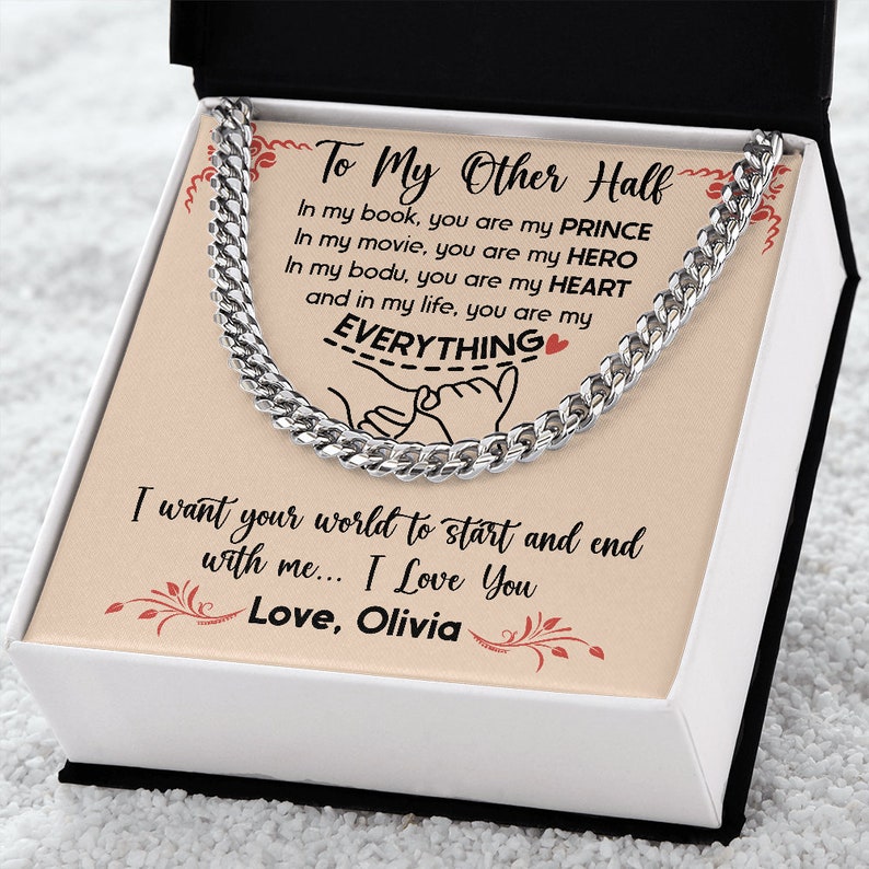Custom To My Man Promise Necklace, Cuban Chain Jewelry Custom Message To My Soulmate, Valentine Birthday Gift to Boyfriend, Message Relationship Gift.