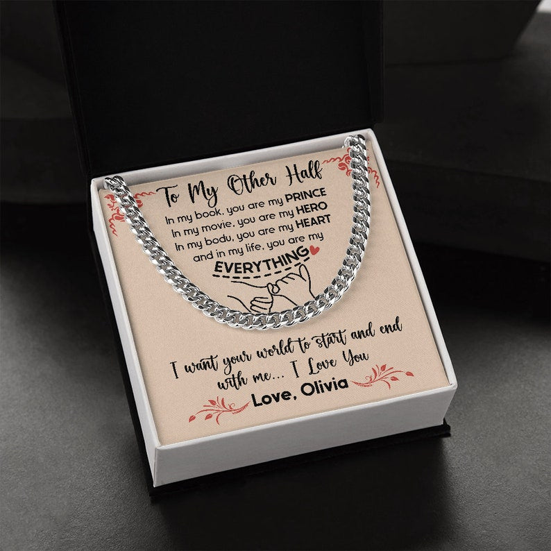 Custom To My Man Promise Necklace, Cuban Chain Jewelry Custom Message To My Soulmate, Valentine Birthday Gift to Boyfriend, Message Relationship Gift.
