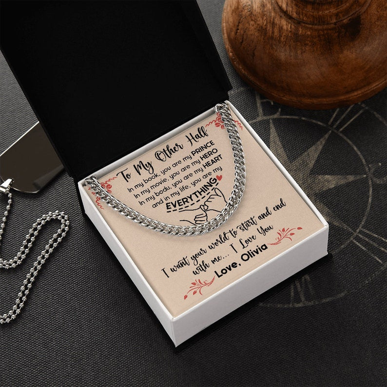 Custom To My Man Promise Necklace, Cuban Chain Jewelry Custom Message To My Soulmate, Valentine Birthday Gift to Boyfriend, Message Relationship Gift.