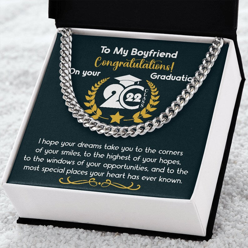 To The Graduate Cuban Chain Link Necklace, Graduation Jewelry for Boys Girls with Uplifting Message Graduation Gift, Happy Graduation 2023