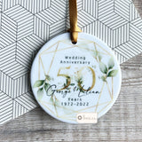 Personalised Wedding Anniversary Names Mr & Mrs 25Th 50Th 1St 40Th 35Th Greenery Ceramic Round Decoration Ornament Keepsake