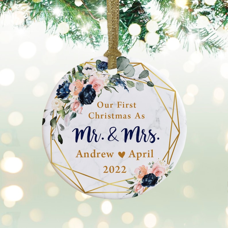 Personalized Anniversary Gift,Wedding Ornament -Just Married Gifts,Christmas Tree Ornament -Our First Christmas Married-Engaged Keepsake