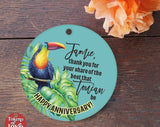 Anniversary Ornament Gift For Wife Husband, Toucan Thank You Gift For Anniversary Or Friendship Partnership