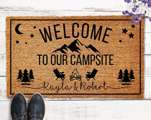 Welcome to Our Campsite Personalized Doormat for Camper Doormat for Camping Door Mat Wedding Gift Custom Doormat