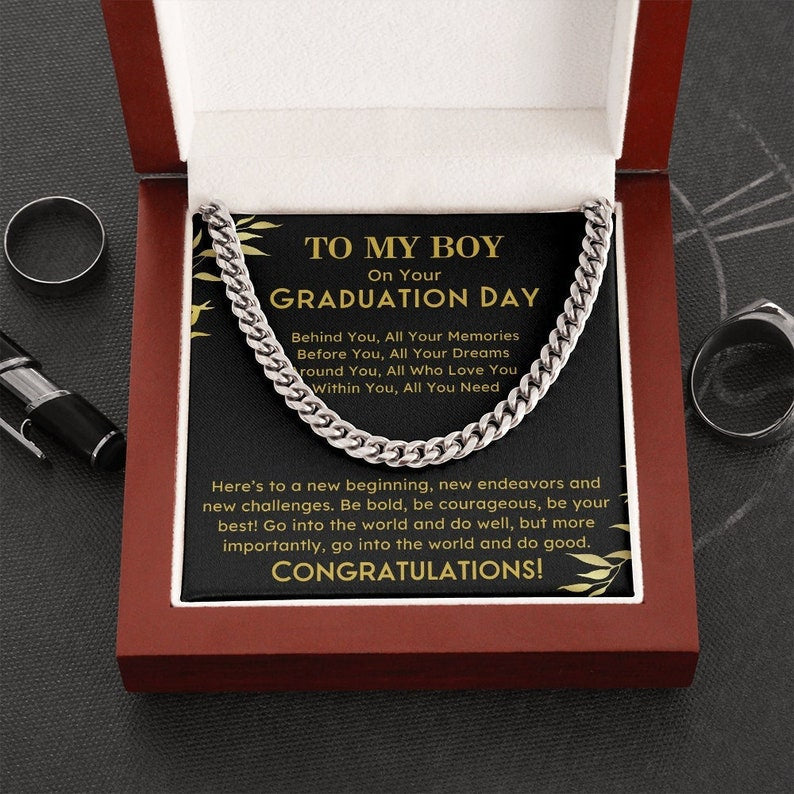 Graduation Gifts for Son from Mom Dad, Best Graduation Gifts for Son, Personalized Necklace for Son, Graduation Cuban Link Chain Necklace