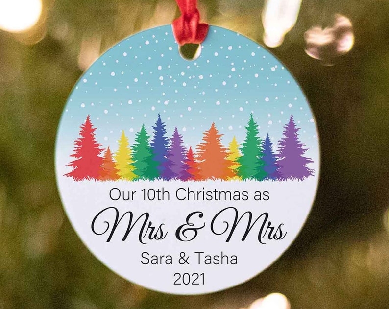 Our 10Th Christmas As Mrs & Mrs Custom Year And Names Lesbian Wife Christmas Ornament, Lesbian Anniversary Ornament, Lgbtq Married Xmas Gift