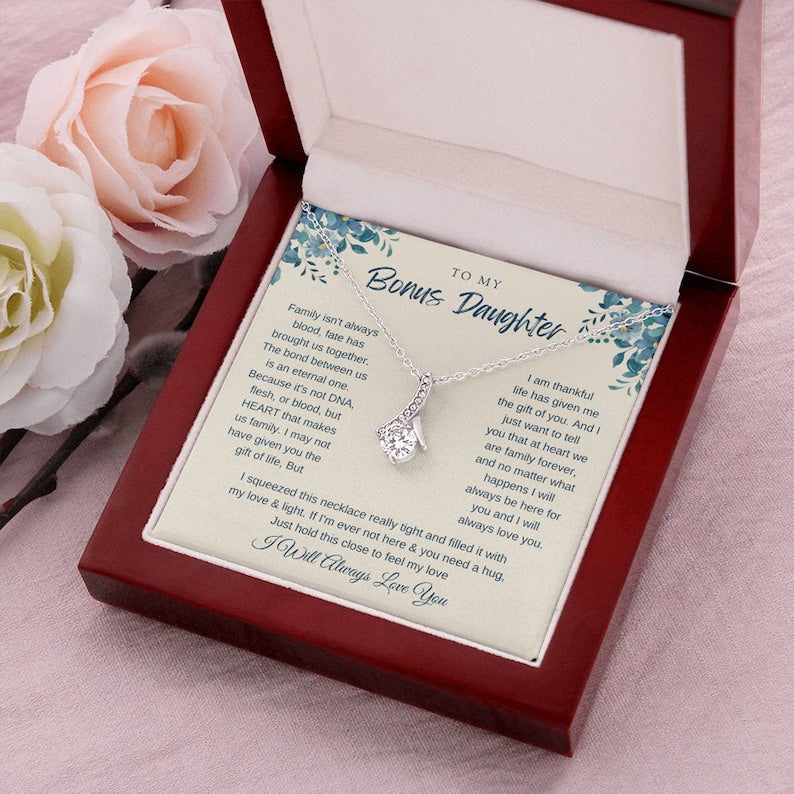 To my Bonus Daughter Alluring Beauty Necklace Step daughter Gifts from Stepmom Birthday Gift for Daughter