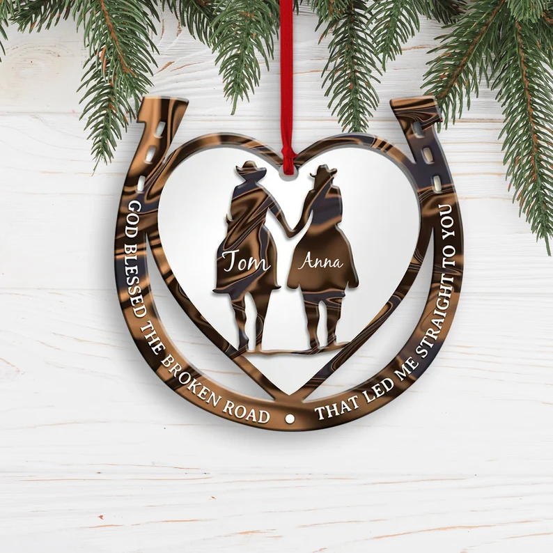 Western Horseshoe Couple Personalized Christmas Ornament, Couple Love Christmas Ornament