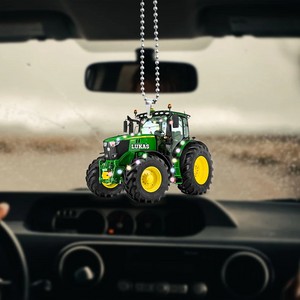 Tractor Farmer Gift Personalized Green Tractor Custom Shape Flat Ornament for Farmer- Two Sided Ornament