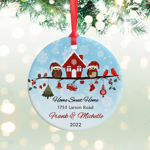 Our New House Personalized First Christmas New Home Address Botanical Ceramic Round Decoration Ornament Keepsake Home Sweet Home
