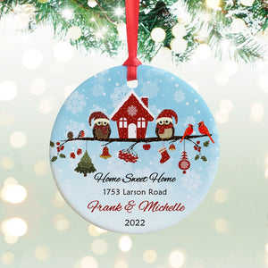 Our New House Personalized First Christmas New Home Address Botanical Ceramic Round Decoration Ornament Keepsake Home Sweet Home