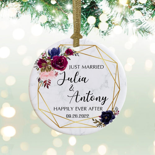 Personalized Anniversary Gift, Wedding Ornament -,Christmas Tree Ornament -Our First Christmas Married-Anniversary Keepsake-Wo004