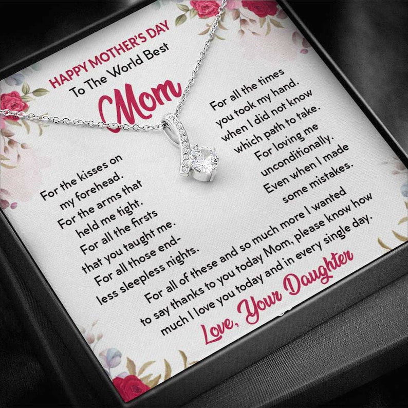 Jewelry, Necklace, Message Card, Happy Mother's Day Gift, Watercolor Flowers, Alluring Beauty Necklace, To Mom From Daughter