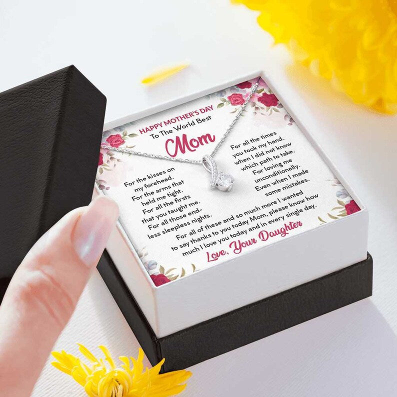 Jewelry, Necklace, Message Card, Happy Mother's Day Gift, Watercolor Flowers, Alluring Beauty Necklace, To Mom From Daughter