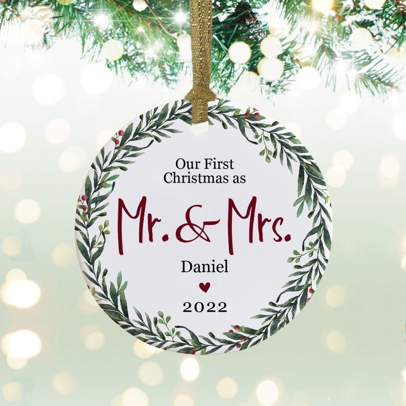 Anniversary Ornament, Our First Christmas Married Ornament, Newlywed Gift,  Personalized Christmas Ornament, Mr And Mrs-Och006