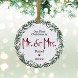 Anniversary Ornament, Our First Christmas Married Ornament, Newlywed Gift,  Personalized Christmas Ornament, Mr And Mrs-Och006
