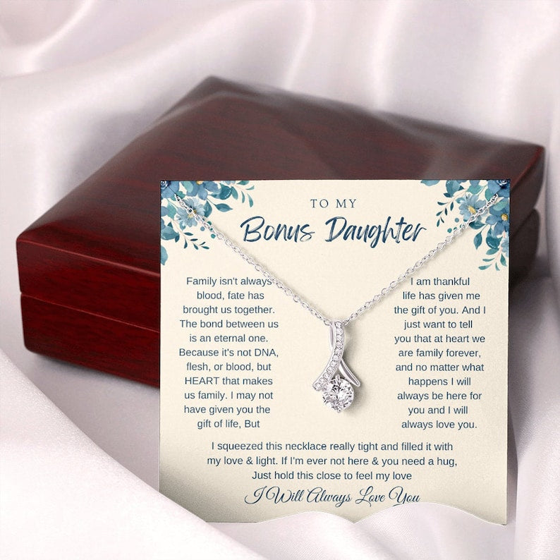 To my Bonus Daughter Alluring Beauty Necklace Step daughter Gifts from Stepmom Birthday Gift for Daughter