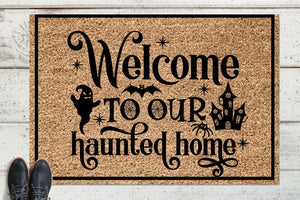 Halloween Welcome Doormat Welcome to our Haunted Home Haunted Home Doormat Halloween Front Doormat Halloween Decor