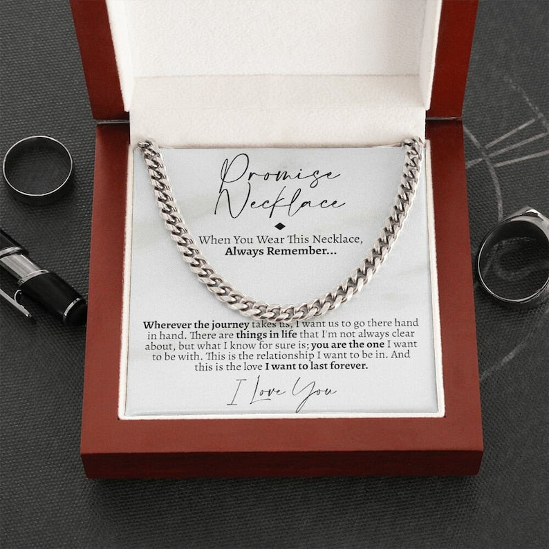 Promise Cuban Chain Necklace for Him, Sentimental Gift for Him, Gift Ideas for Boyfriend, Necklace for Valentine's Day