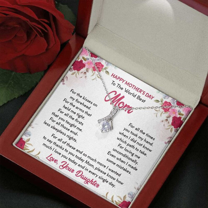 Jewelry, Necklace, Message Card, Happy Mother's Day Gift, Watercolor Flowers, Alluring Beauty Necklace, To Mom From Daughter