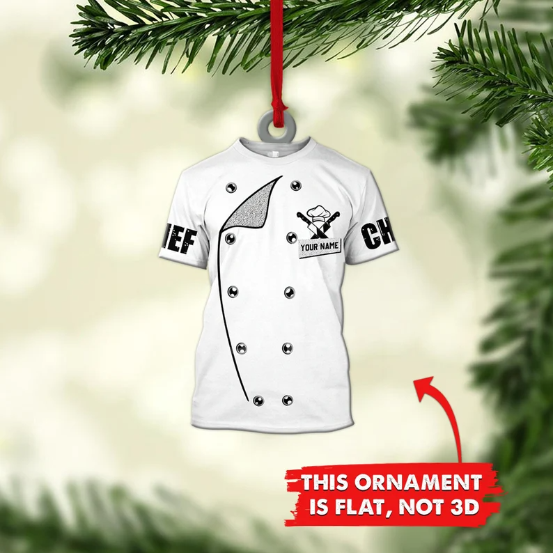 Chef White Outfit Personalized Ornaments, Proud Chef Uniform Christmas Ornament