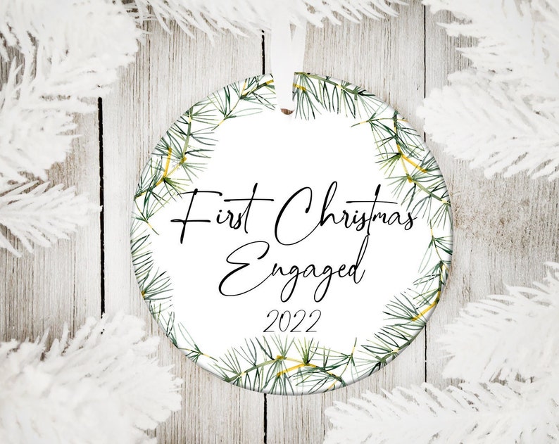 Couples Christmas Wreath Ornament Engaged, Engagement Gift, Holiday Decor, Christmas Gift Keepsake, Bride To Be, Miss To Mrs, Pine Greenery